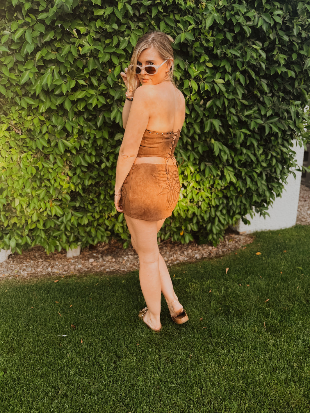 Brown Boot Stitch Skort