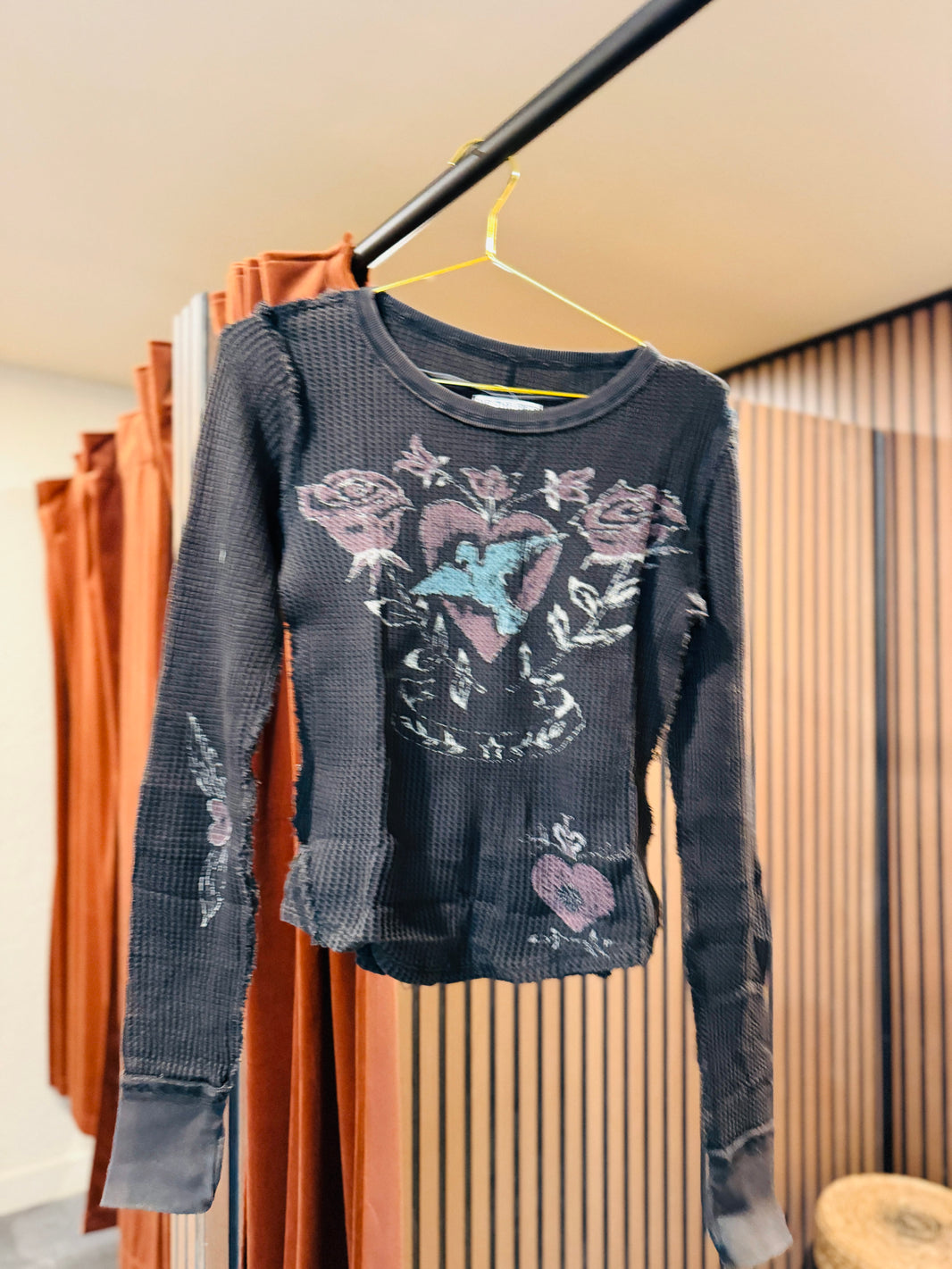 Free People Shirts & Tops Washed Black Combo / XS We The Free Lucky Locket Tee
