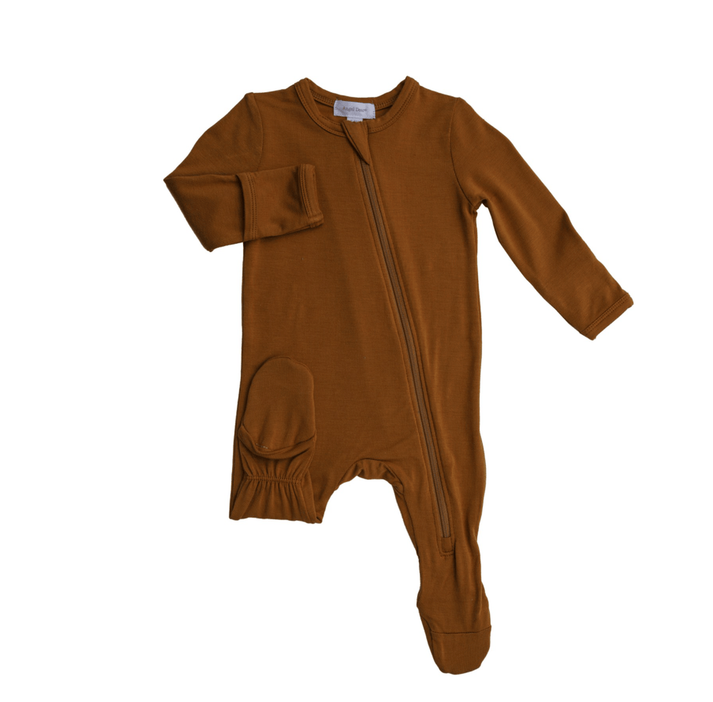 Angel Dear Baby & Toddler Clothing Brown / Newborn Solid Zipper Footie