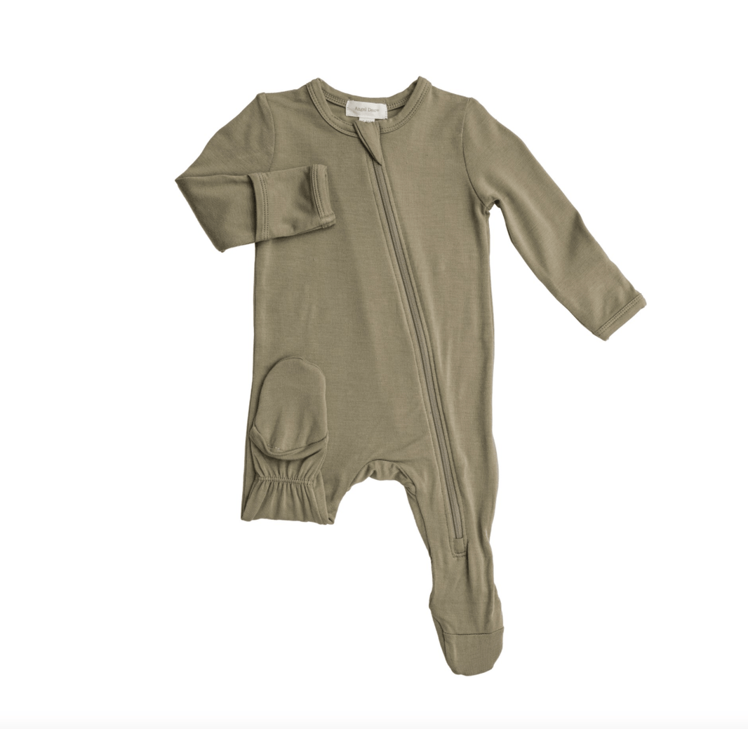 Angel Dear Baby & Toddler Clothing Green / Newborn Solid Zipper Footie