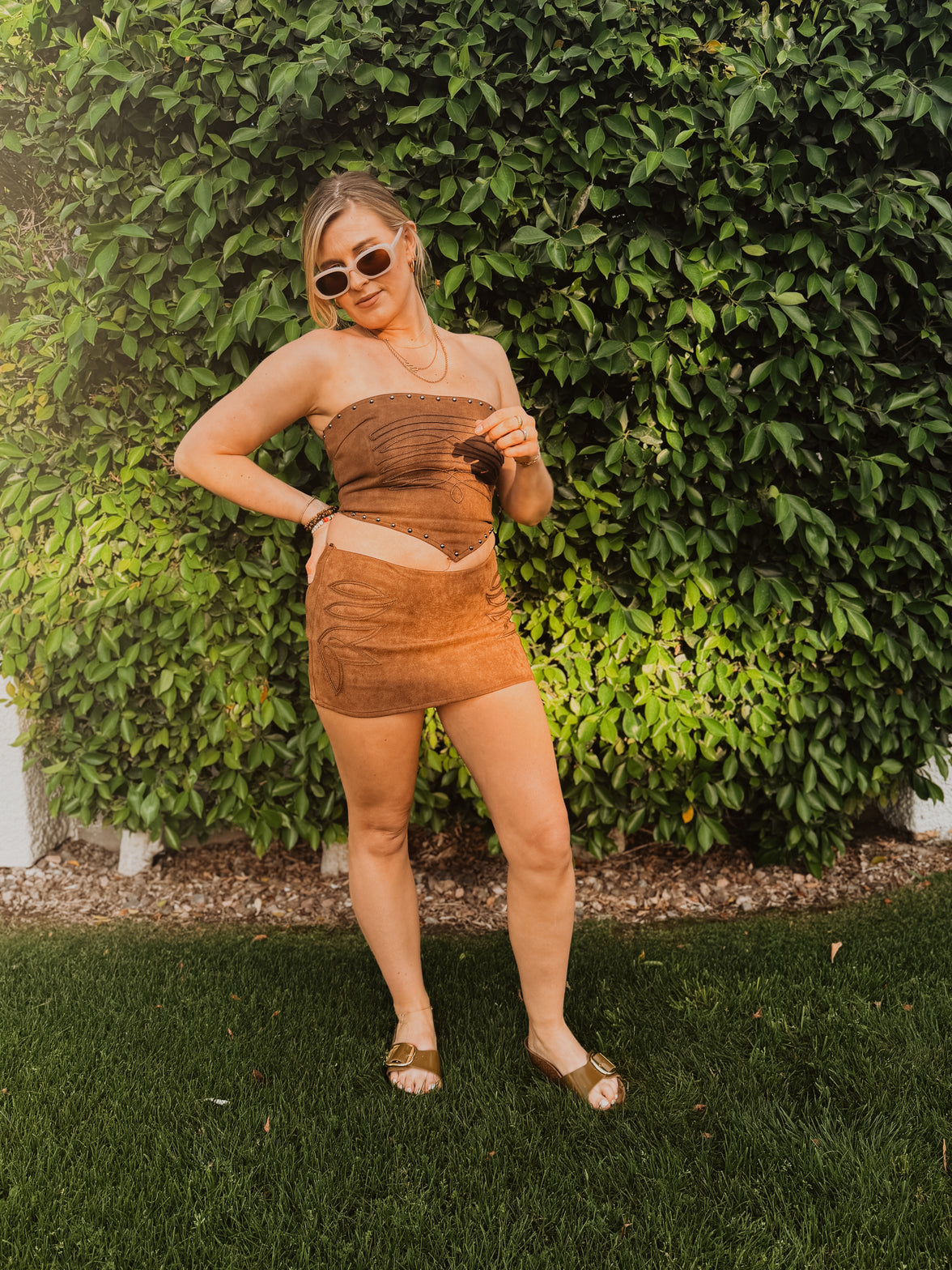 Brown Boot Stitch Top