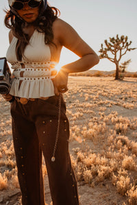 Brown Western Studded Pants