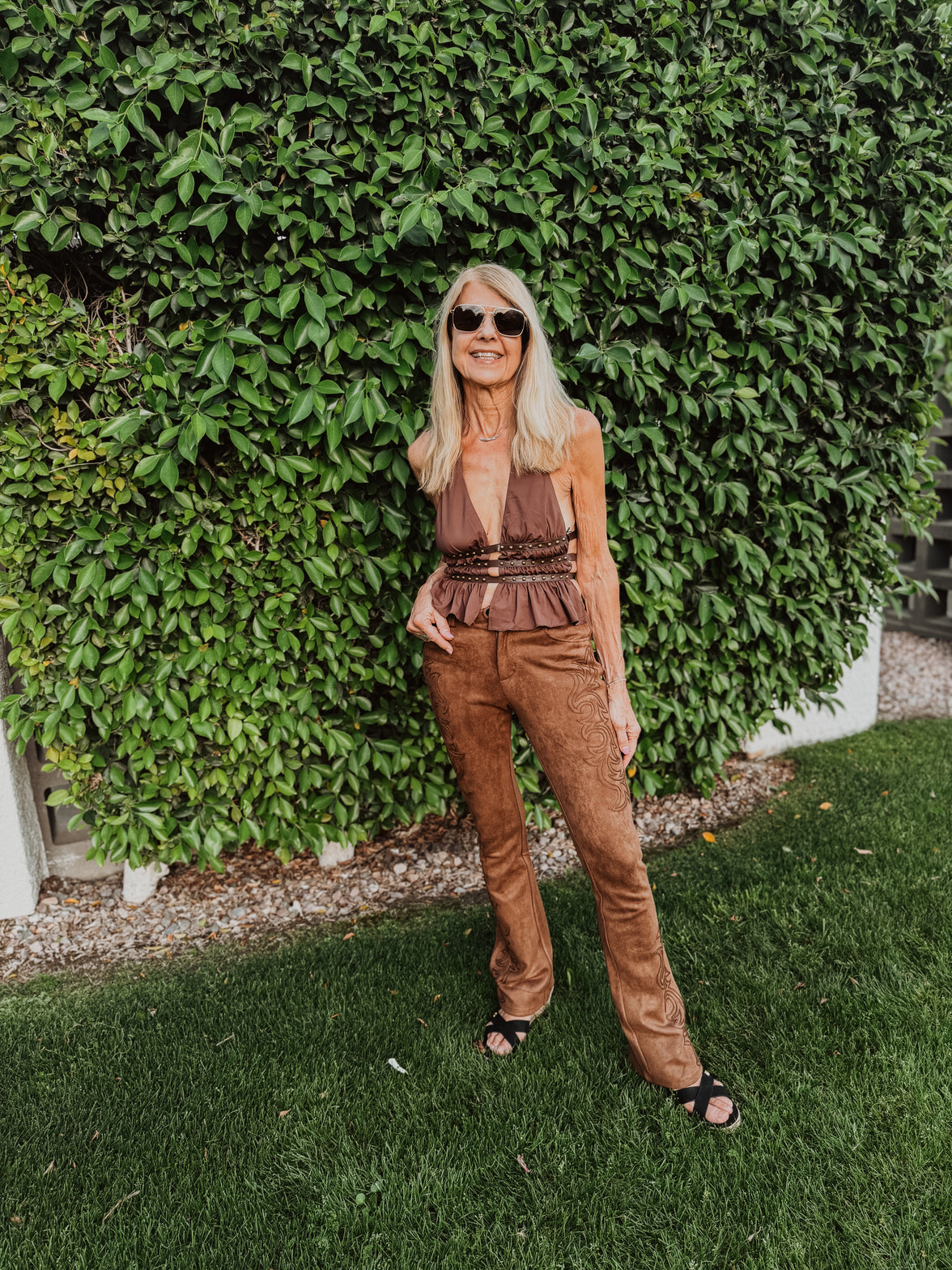 Indie Western Split Front Studded Halter Top