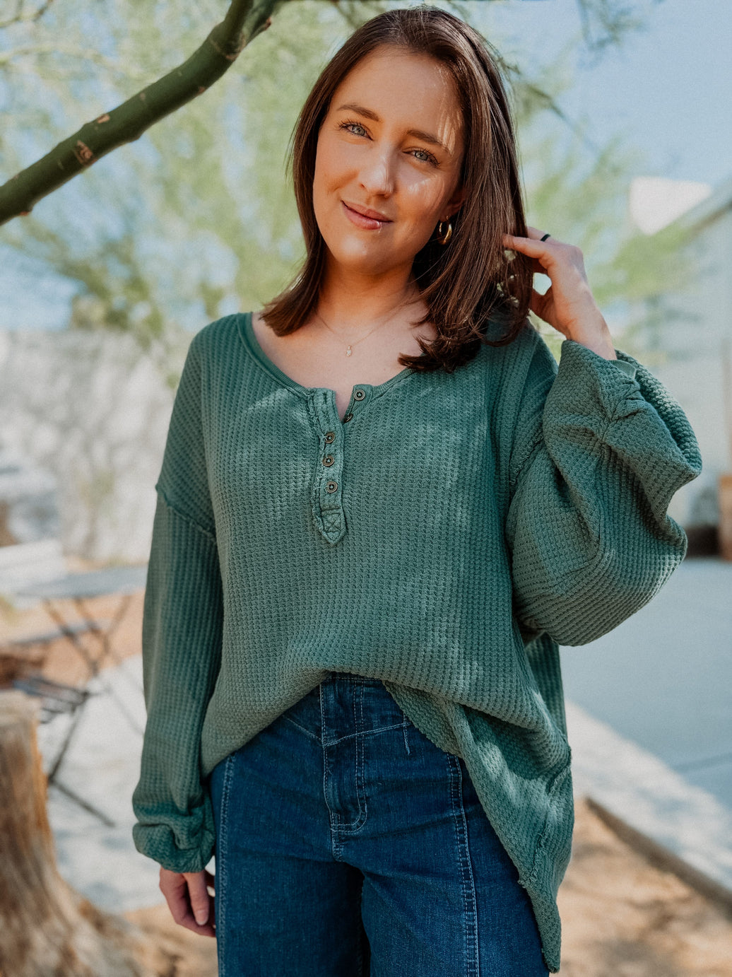 Free People Shirts & Tops Watercolor / XS We The Free Montreal Oversized Thermal Henley