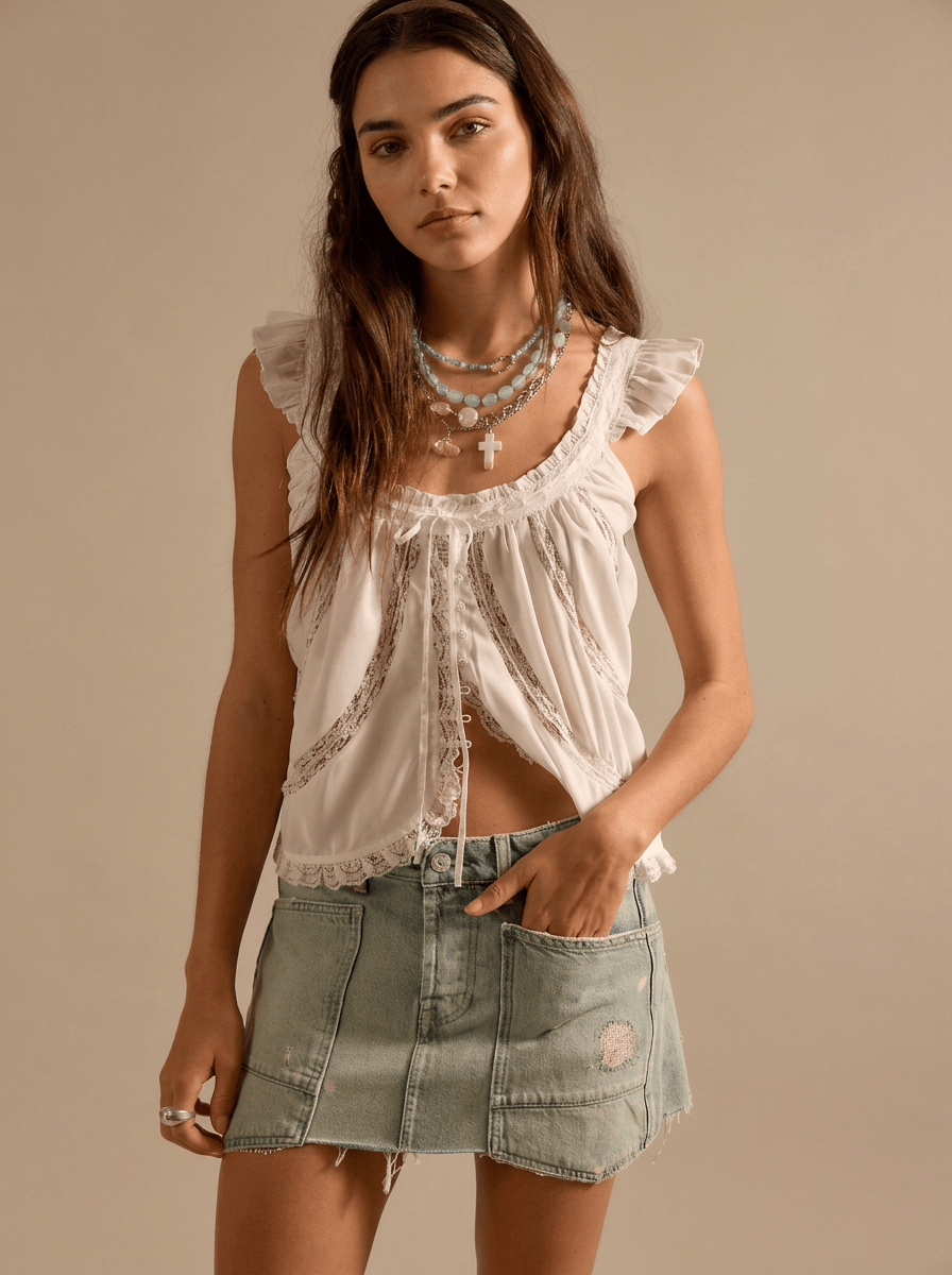 Free People Skirt Dolly Denim Mini Skirt