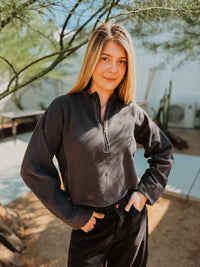 Free People Sweatshirts Black / XS We The Free Celeste Quarter Zip