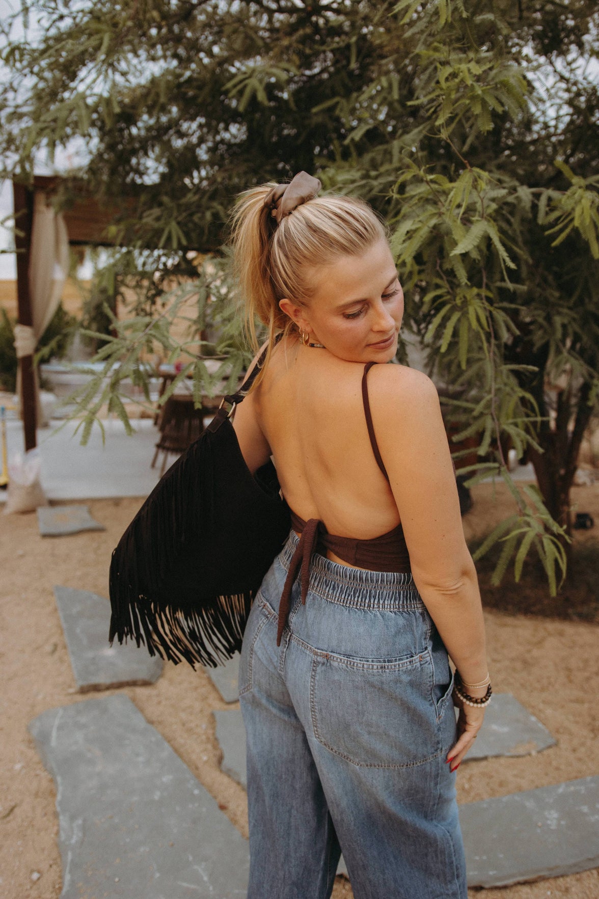Free People tote Finn Fringe Suede Shoulder Bag | Expresso