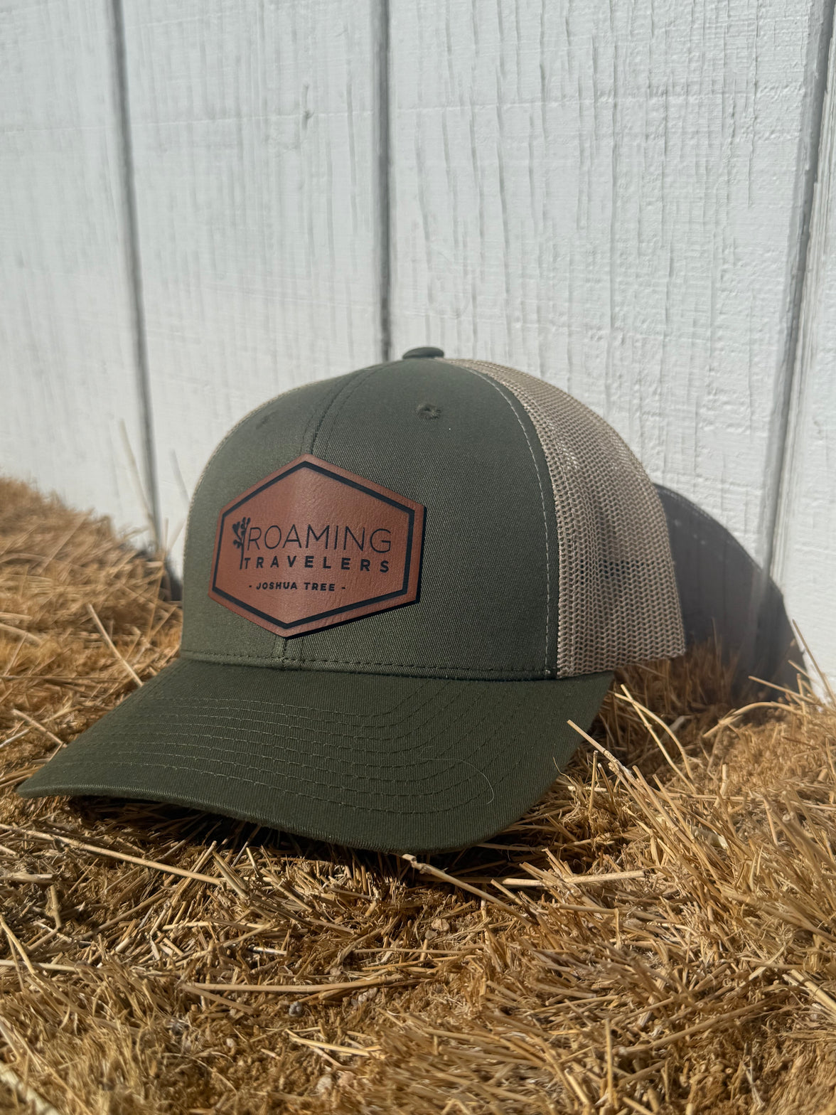 InkTrendz Hats Green Roaming Travelers Leather Patch Hat
