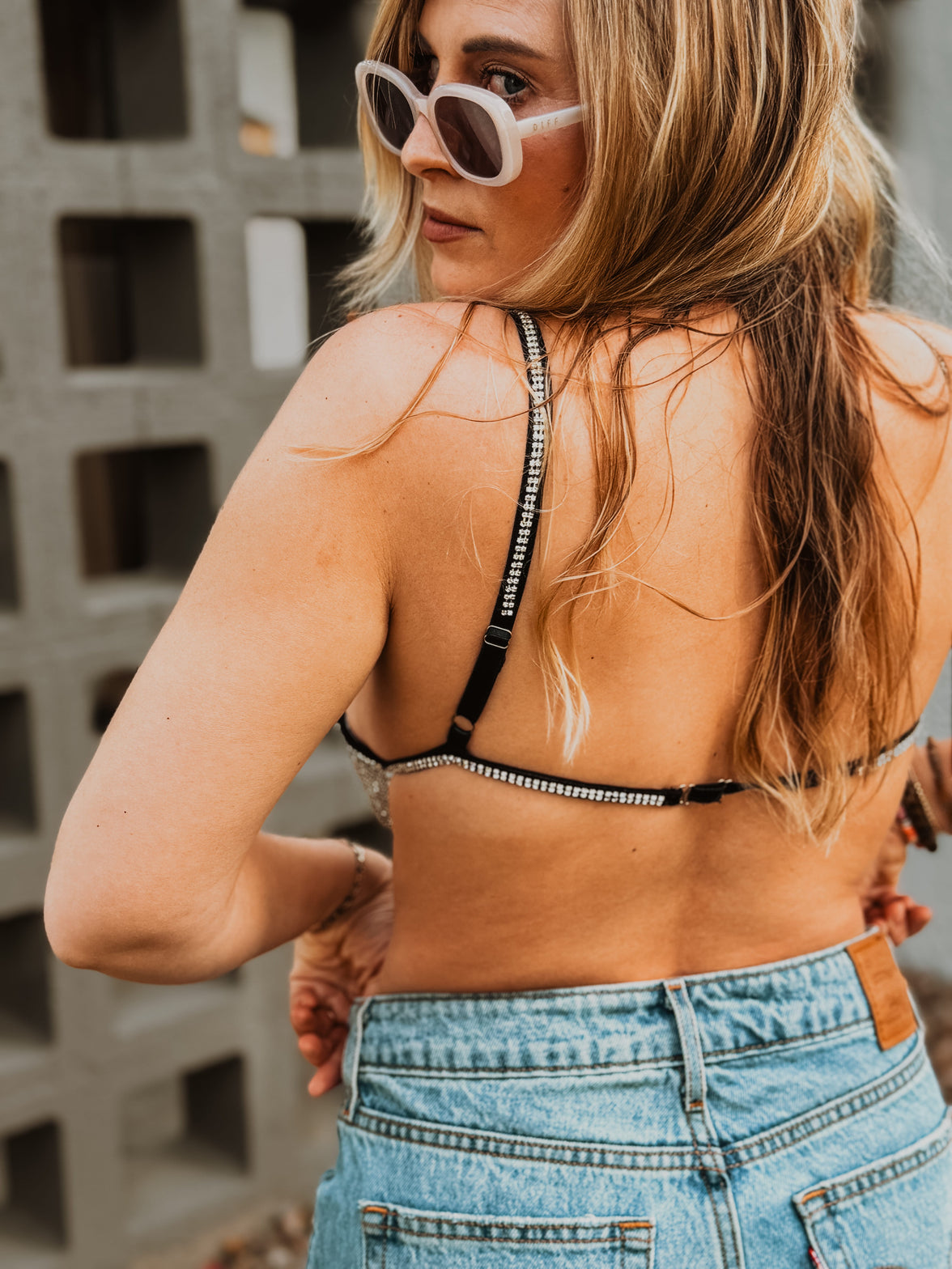 Roaming Travelers Bras Rhinestone Bling Black Bralette