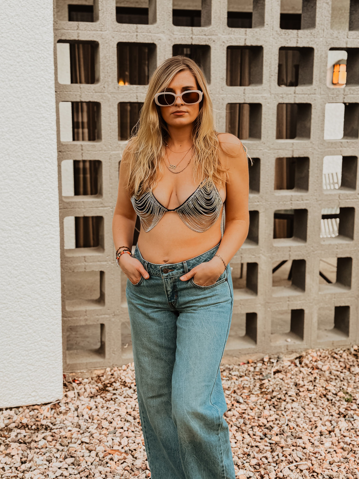 Roaming Travelers Bras Rhinestone Bling Black Bralette