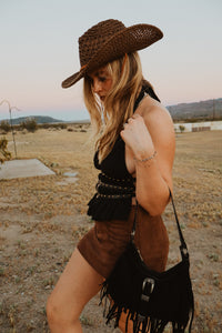 Roaming Travelers Handbags Black Western Buckle Fringe Shoulder Bag