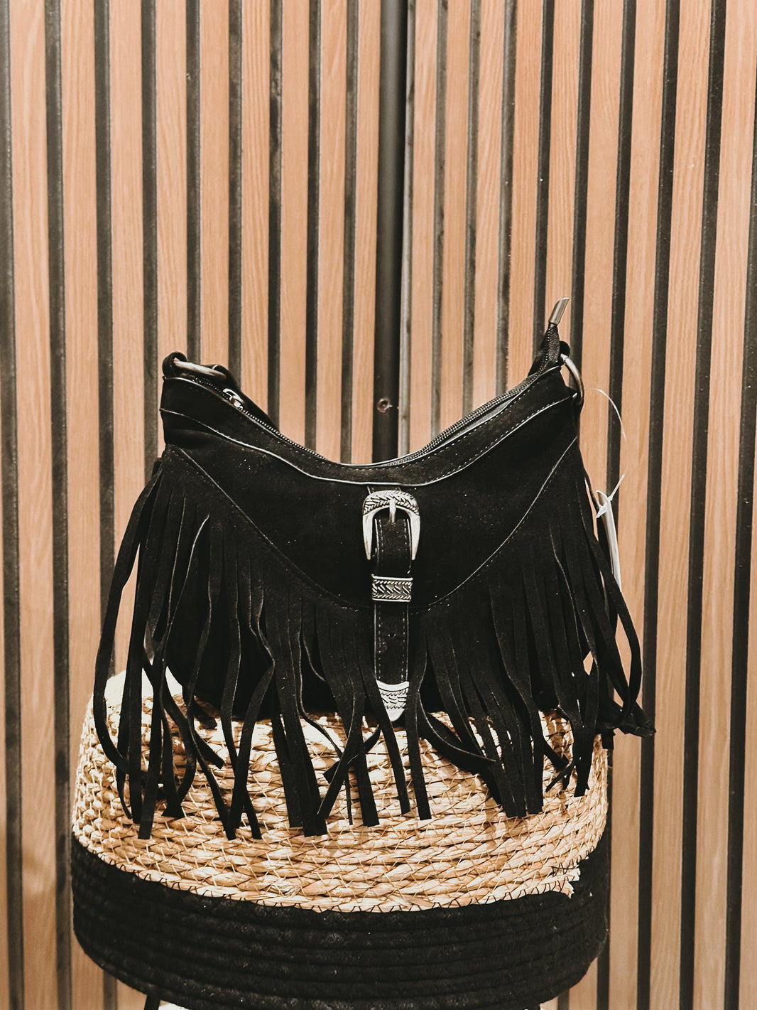 Roaming Travelers Handbags Black Western Buckle Fringe Shoulder Bag
