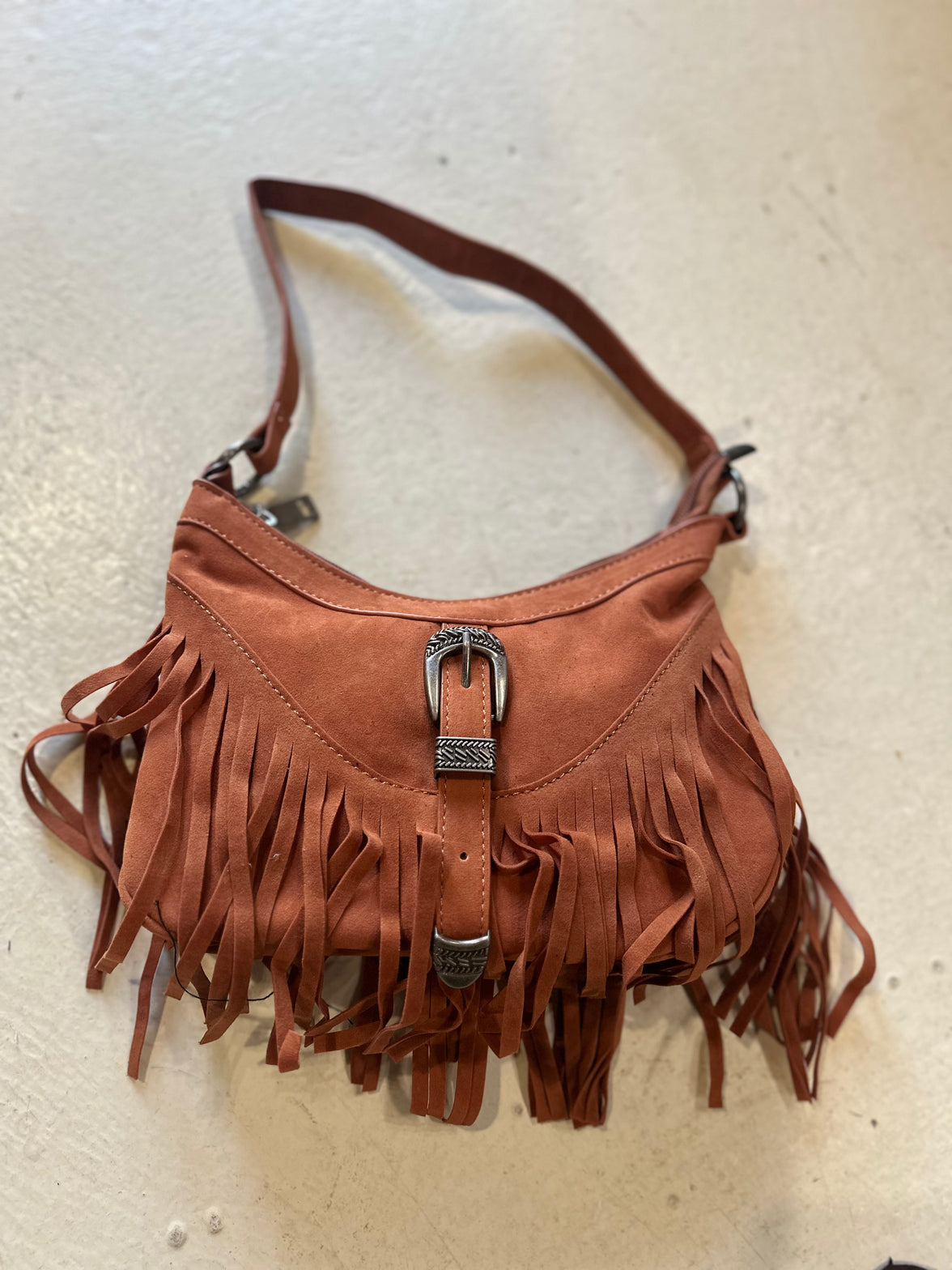 Roaming Travelers Orange Western Buckle Fringe Shoulder Bag