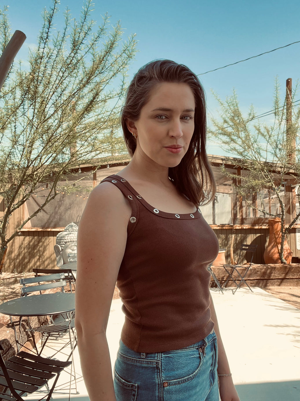 Roaming Travelers Shirts & Tops Everyday Ribbed Grommet Tank | Brown