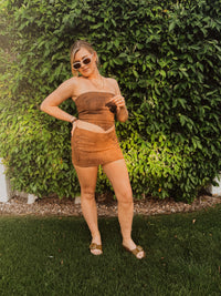 Roaming Travelers Shorts Brown Boot Stitch Skort