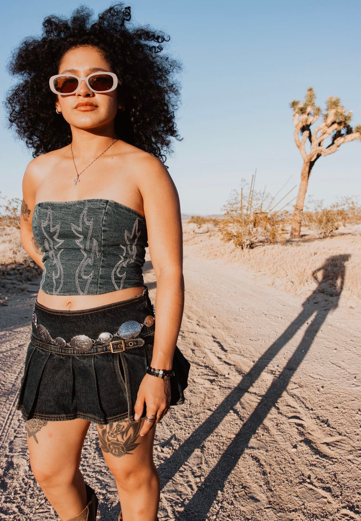 Roaming Travelers Skirt Denim Festival Mini Skort