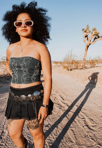 Roaming Travelers Skirt Denim Festival Mini Skort