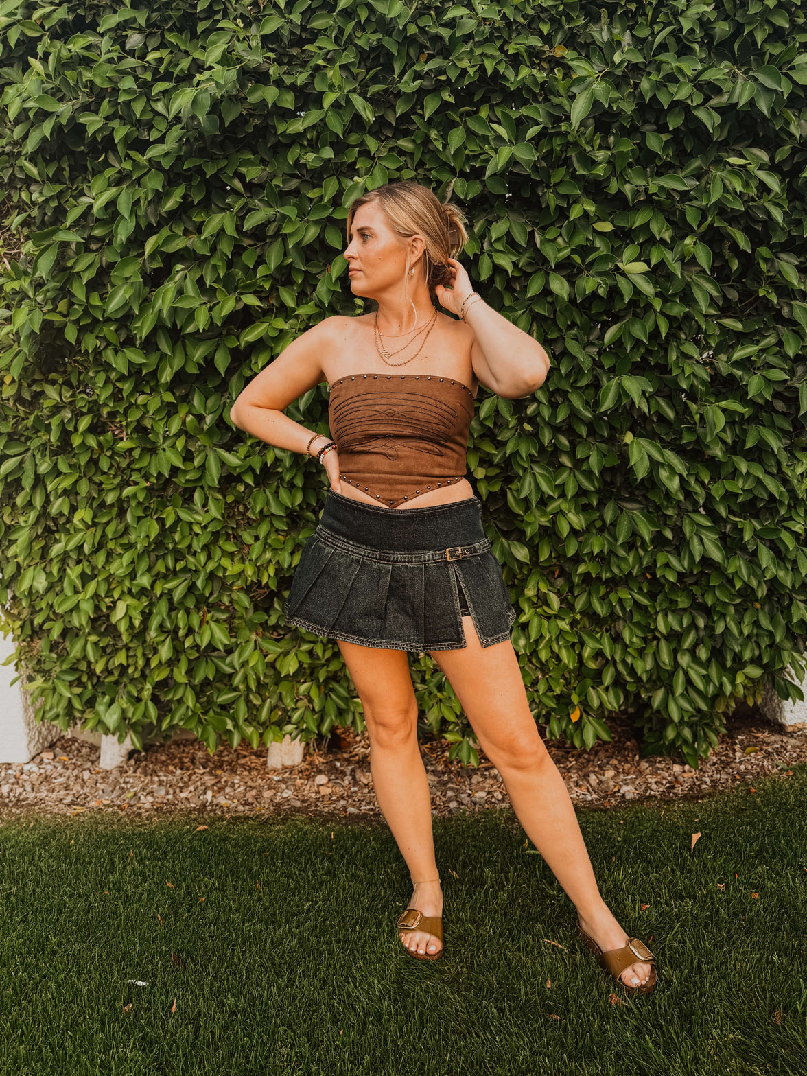 Roaming Travelers Skirt Denim Festival Mini Skort